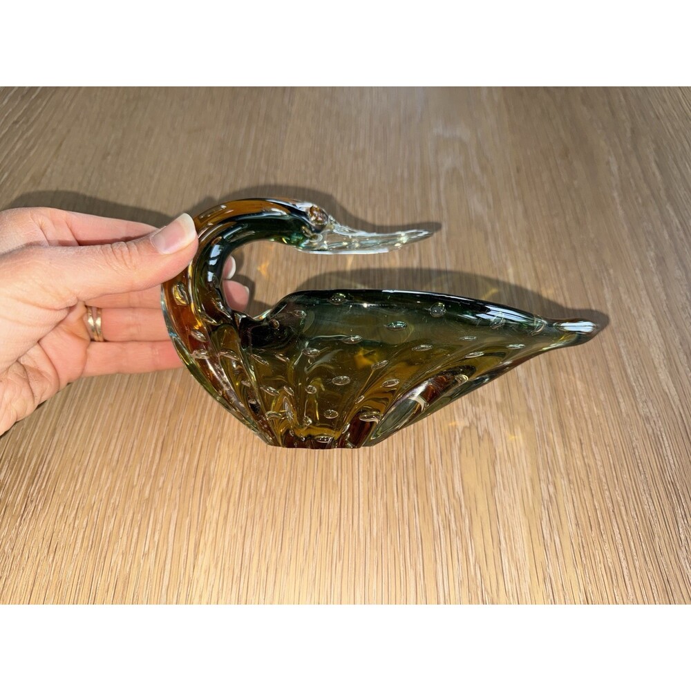 RARE MURANO GUILDCRAFT Art Glass Duck Bowl Dish Multicolor Beak Clear - Picture 2 of 5